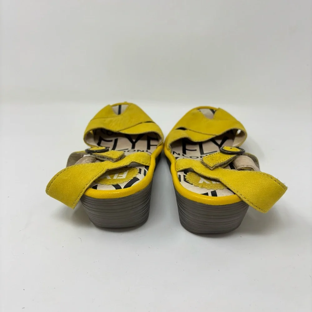 Fly London Yellow Suede Peep Toe Chunky Sandals Size 37 (6-6.5) - Picture 3 of 14